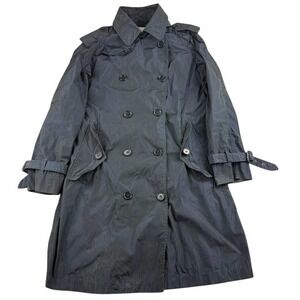 Aspesi Trench Coat Women M Black Light Double Breasted Belted Pockets Epaulettes